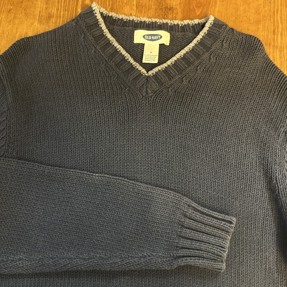 Old Navy Tight Knit Sweater Men's V Neck Blue VTG Y2K 2002